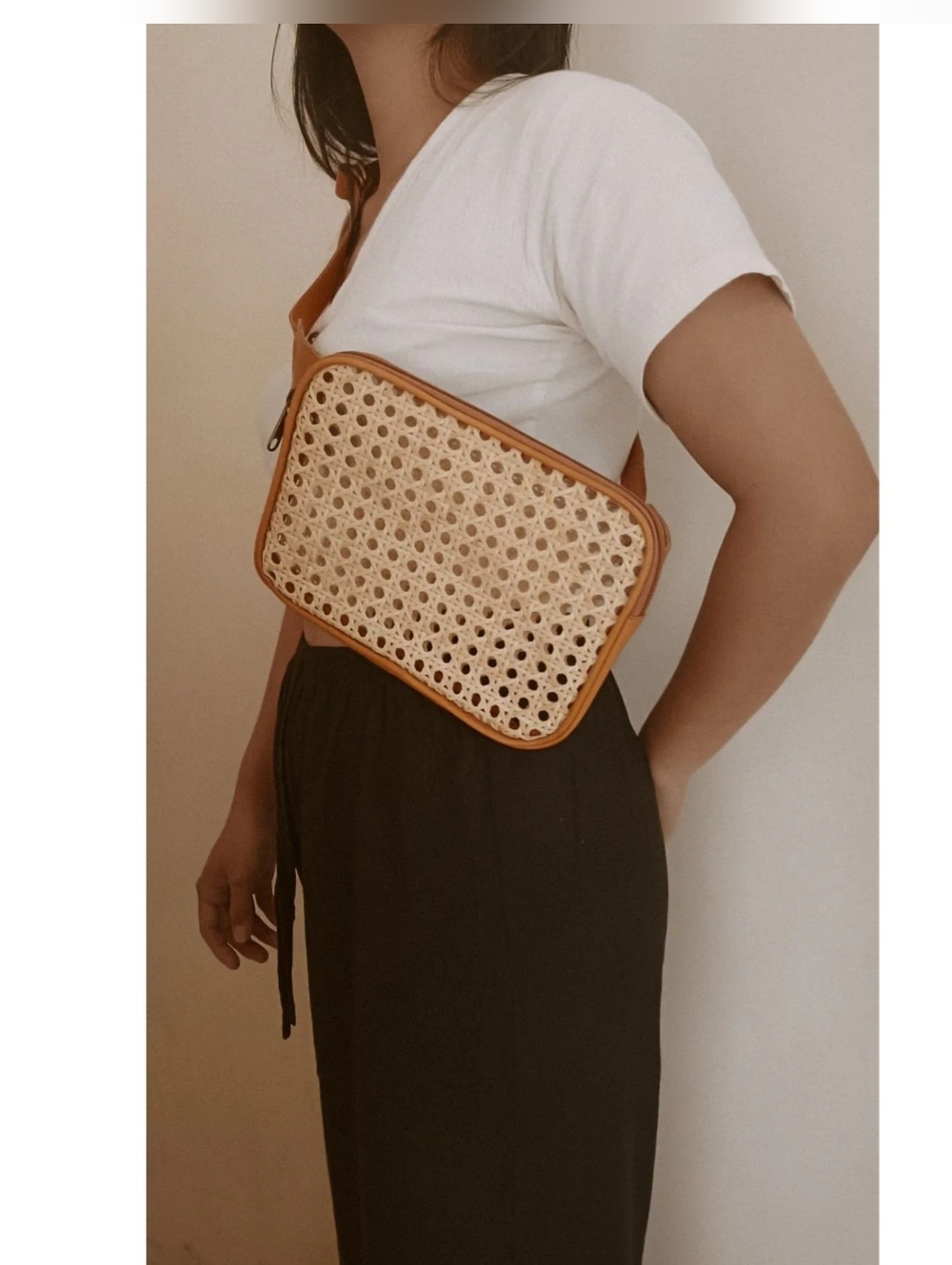NWOT Vera Belt Crossbody Bag, Ratan And Leather